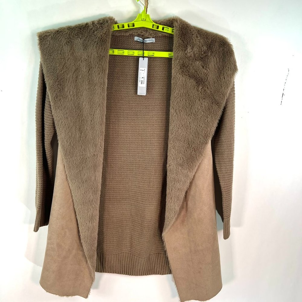 Arianna by Howards Open Front Cardigan Sweater Womens Size L/XL Faux Fur Collar